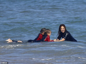 Shakira and her two sons enjoying themselves at the beach