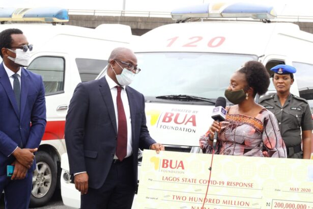 The BUA Group Chief Operating Officer has donated N200 Million Naira and Five Brand new Ambulances to contribute their quota in fight Against Coronavirus Pandemic in Lagos State.