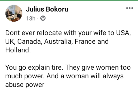 Nigerian man ‘advises’ men not to ever relocate with their wife to USA, UK, Canada, Australia, France and Holland- as they give women too much power –