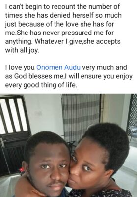 She emptied her account for me when I needed money to complete office rent – Nigerian man says as he celebrates his wife